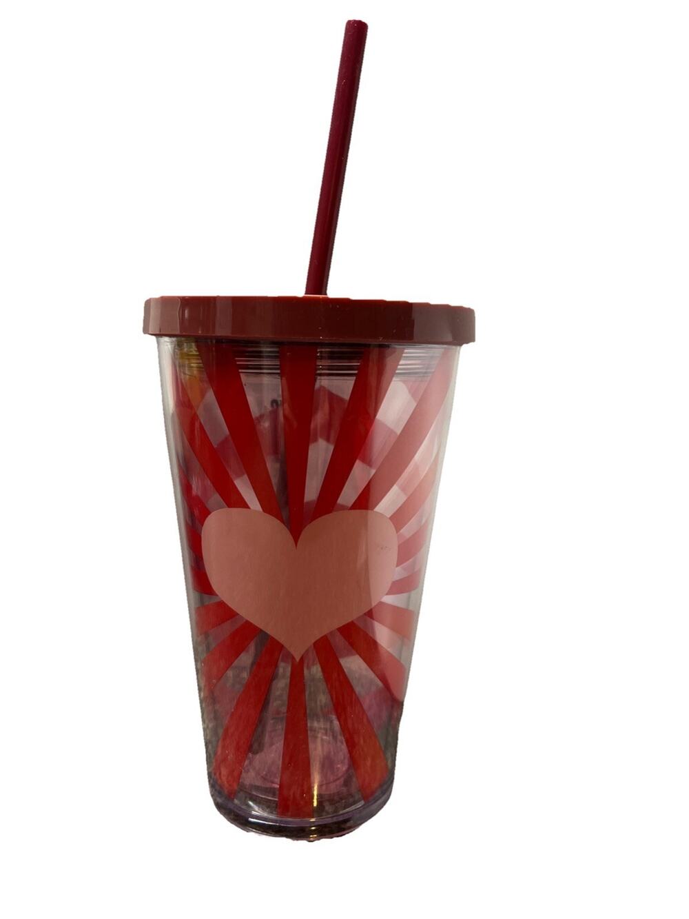 Starbucks Heart Stripes Explosion Cold Cup Tumbler 16 oz With Lid & Straw NEW
